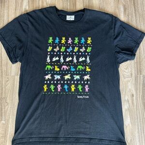 Teddy Fresh Black Tee with Colorful Animal Graphics